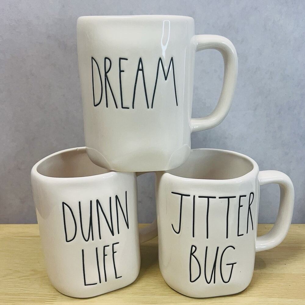 Rae Dunn Artisan Collection by Magenta, 3 Mugs, DUNN LIFE/Dream & Jitter Bug